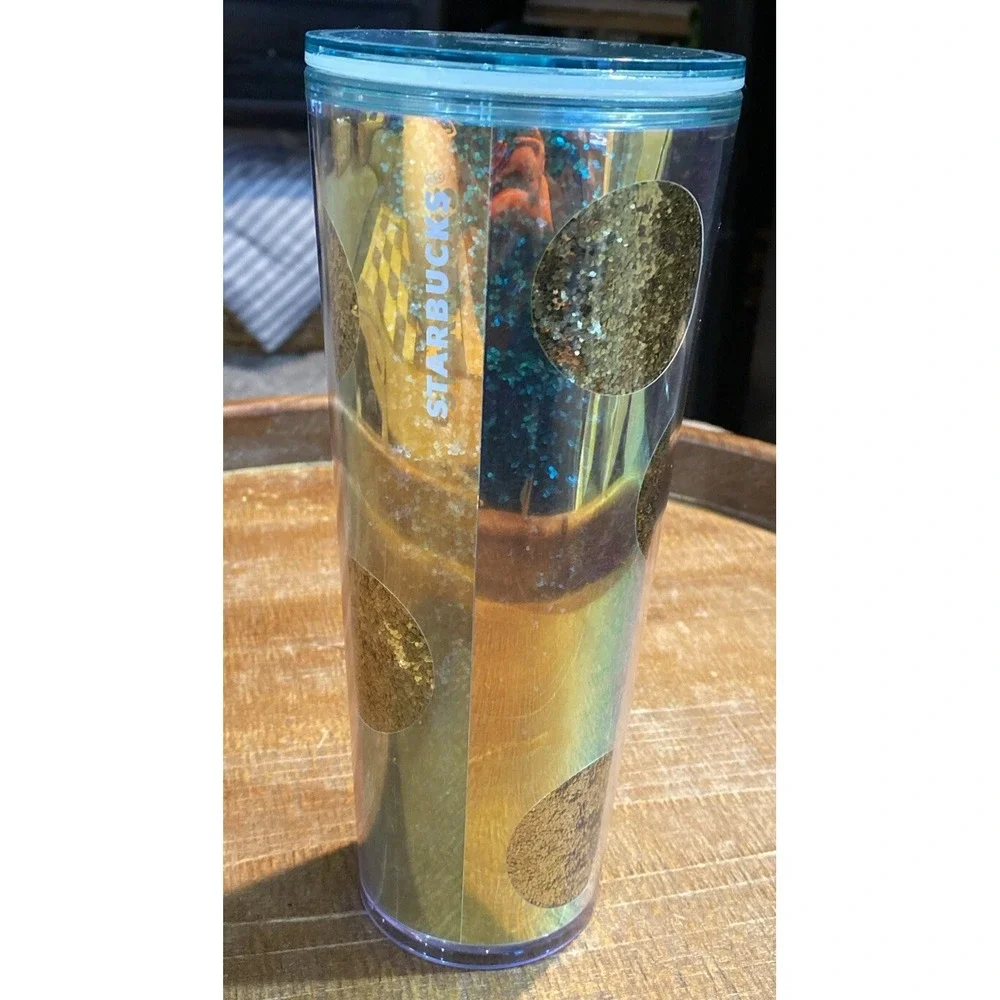 Starbucks Exclusive 2020 Gold Glitter Polka Dots 24 oz Cold Cup Tumbler